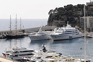 Ships, yachts in the harbor, on the right Lady Maura, Monte Carlo, Principality of Monaco, Cote d'Azur, Europe