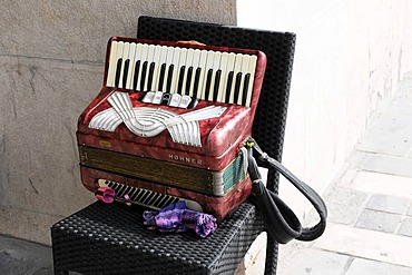 Accordion of a street musician, Nice, Cote d'Azur, France, Europe