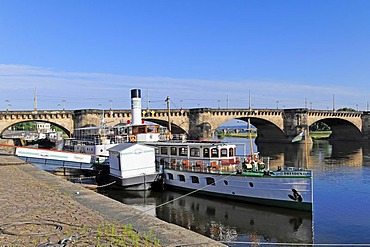 On the banks of the river Elbe, steam ship PD Dresden, built in 1926, Dresden, Saxony, Germany, Europe