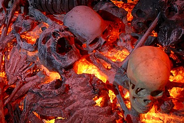 Skulls and skeletons from the stone age, Cheddar Man Museum of Prehistory, Cheddar, Somerset, England, United Kingdom, Europe