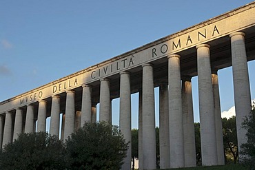 The porch on columns closing the Eastern side of Piazza Giovanni Agnelli in the EUR district, Rome, Italy, Europe