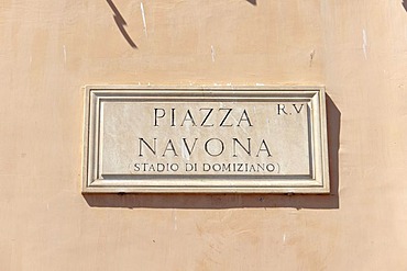 Marble street sign, Piazza Navona, Rome, Latium, Italy, Europe