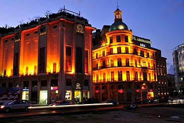 Virgin Megastore and Le Gray Hotel at dusk, Beirut, Lebanon, Middle East, Orient