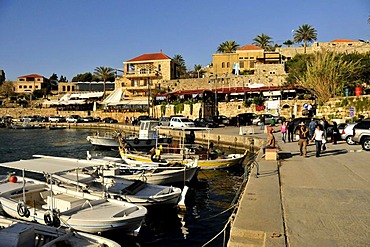 Fishing boats in the ancient port of Jbeil, Byblos, Lebanon, Middle East, Orient