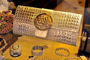 Handbag and jewellery in a jewellery shop in the souq, market area, Beirut, Lebanon, Middle East, Asia