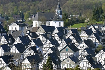 Half-timbered houses at the historic city center of Freudenberg, Lahn valley, North Rhine-Westphalia, Germany, Europe