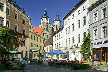 Mittelstrasse Street and Stadtkirche Church, Lutherstadt Wittenberg, Saxony-Anhalt, Germany, Europe