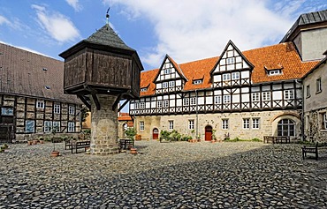 Ancient palace, estate is is being restored and will become a mediaeval museum, east wing, In der Word, Quedlinburg, Saxony-Anhalt, Germany, Europe