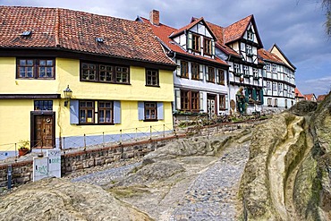 Rittergasse, lane below Schlossberg Castle, Quedlinburg, Saxony-Anhalt, Germany, Europe