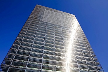 Building of the Bayer Ag Lanxess in Leverkusen, Bayer tower is being converted into a media facade with 3.5 million LED lamps, Leverkusen, North Rhine-Westphalia, Germany, Europe