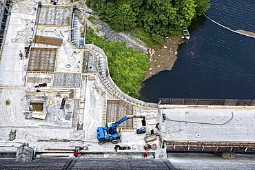 Work on the dam of the Rappbode-Talsperre reservoir, Harz, Saxony-Anhalt, Germany, Europe