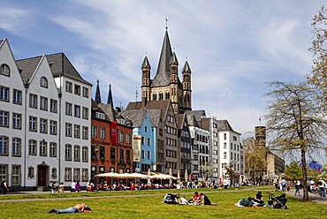 Old town with the Rheingarten park, Gross St. Martin Church, Cologne, North Rhine-Westphalia, Germany, Europe