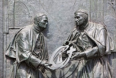 Panel on the Cologne Cathedral, the Pope's visit to the 20th World Youth Day in 2005, Roncalli Platz, Cologne, North Rhine-Westphalia, Germany, Europe