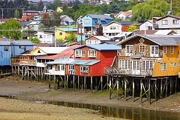 Houses on stilts in the fishing port of Castro, Chiloe Island, Southern Chile, Chile, South America