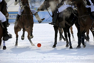 Polospieler kaempfen um den Ball, Poloturnier, 26. St. Moritz Polo World Cup on Snow, St. Moritz, Upper Engadin, Engadin, Grisons, Switzerland, Europe