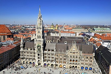 View from the St. Peter church on the town hall in Marienplatz square, Munich, Bavaria, Germany, Europe