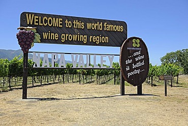 Entrance sign for the wine growing region of the Napa Valley, California, USA, North America