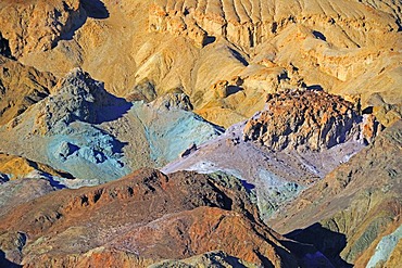 Rocks discoloured by minerals at the Artist's Palette in the evening light, Death Valley National Park, California, USA, Norht America