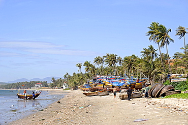 Fishing boats in the fishing port of Mui Ne on the South China Sea, South Vietnam, Southeast Asia