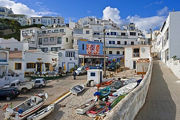 View of the village at the harbor, Burgau, Algarve, Portugal, Europe