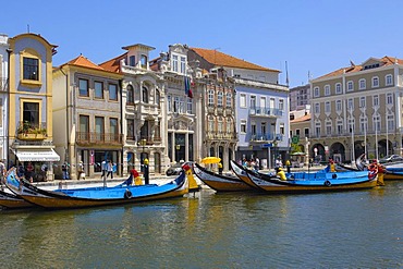 Traditional boats "Moliceiros", Canal central, Aveiro, Beiras region, Portugal, Europe