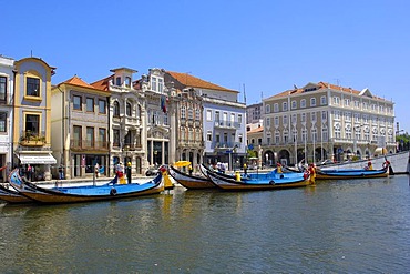 Traditional boats "Moliceiros", Canal central, Aveiro, Beiras region, Portugal, Europe