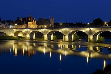 Bridge over Loire river at dusk, Amboise, Indre-et-Loire, Loire Valley, France, Europe