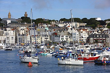 Sailboats in the marina, main port, St. Peter Port, Guernsey, Channel Islands, Europe