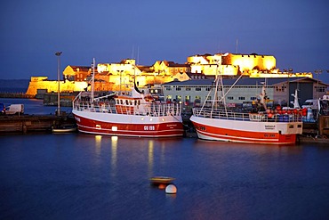 The fortress of Castle Cornet at the port, sailboats, marina, main port, St. Peter Port, Guernsey, Channel Islands, Europe