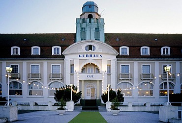 Spa Hotel Binz at dusk in 1995, Island of Ruegen, Baltic Sea, Mecklenburg-Western Pomerania, Germany, Europe