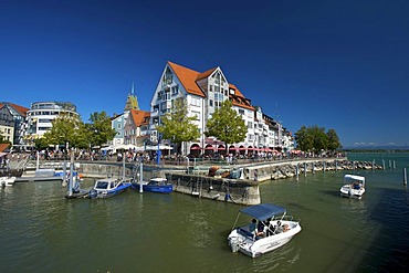 Pedal boats in the harbor of Friedrichshafen, Lake Constance, Baden-Wuerttemberg, Germany, Europe