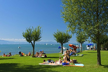 Outdoor pool in Wasserburg am Bodensee, Lake Constance, Baden-Wuerttemberg, Germany, Europe