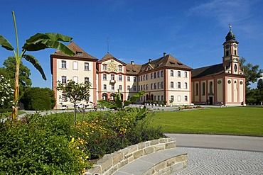 Schloss Mainau castle and castle church on Mainau flowering island, Lake Constance, Baden-Wuerttemberg, Germany, Europe