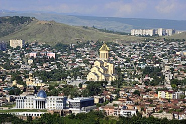 Palace of the President and Sameba Cathedral or Trinity Cathedral, Avlabari district, Tbilisi, Georgia, Western Asia