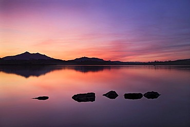 Sunset at Hopfensee Lake, Ostallgaeu, Upper Bavaria, Germany, Europe