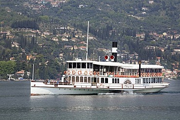 Passenger ferry in Gardone Riviera, Lake Garda, Lombardy, Italy, Europe