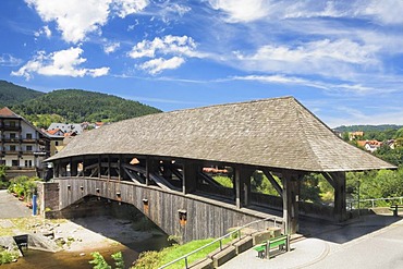 Historic wooden bridge in Forbach, Murg Valley, Black Forest, Baden-Wuerttemberg, Germany, Europe