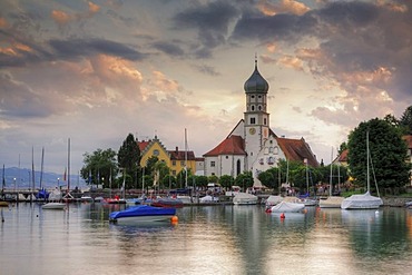 Baroque church of St. George, Wasserburg, Lake Constance, Bavaria, Germany, Europe