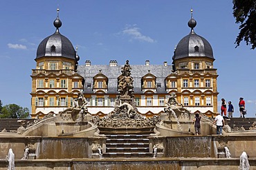 Cascade and fountains, Schloss Seehof castle, Memmelsdorf, Upper Franconia, Franconia, Bavaria, Germany, Europe