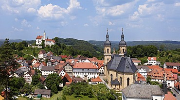 Goessweinstein with Goessweinstein Castle and Basilica, Franconian Switzerland, Franconian Alb, Upper Franconia, Franconia, Bavaria, Germany, Europe