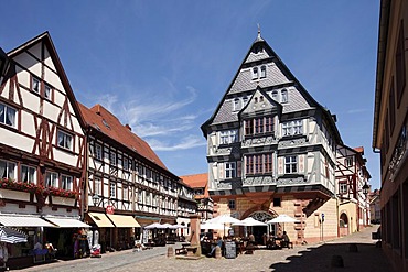 Half-timbered houses with Hotel Riesen, Miltenberg, Mainfranken, Lower Franconia, Franconia, Bavaria, Germany, Europe