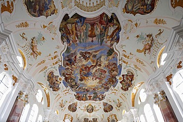 Ceiling fresco, Frauenkirche Church of Our Lady by Dominikus Zimmermann, Guenzburg, Donauried region, Swabia, Bavaria, Germany, Europe