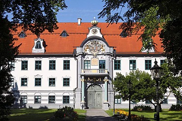 East portal, Fuerstbischoefliche Residenz prince-bishop's residence, Augsburg, Schwaben, Bavaria, Germany, Europe