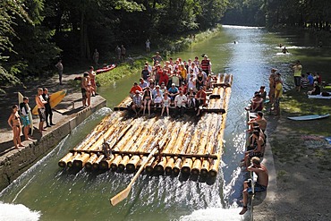 Isar-raft on the Isar Flosskanal canal, Thalkirchen, Munich, Upper Bavaria, Bavaria, Germany, Europe