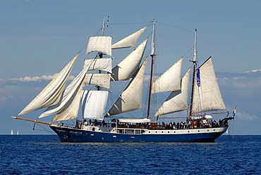 Fully rigged three-masted schooner, Atlantis, traditional ship, tall ship, Kiel Week 2010, Kiel Fjord, Schleswig-Holstein, Germany, Europe