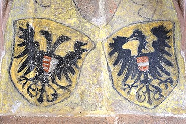 Painted coat of arms on a wall in the Kloster Alpirsbach monastery, Freudenstadt district, Baden-Wuerttemberg, Germany, Europe