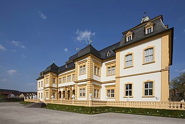 Schloss Veitshoechheim castle and Hofgarten palace gardens, castle of the Wuerzburg prince-bishops, built 1680-1682 by Heinrich Zimmer, Wuerzburg district, Bavaria, Germany, Europe