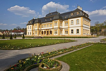 Schloss Veitshoechheim castle and Hofgarten palace gardens, castle of the Wuerzburg prince-bishops, built 1680-1682 by Heinrich Zimmer, Wuerzburg district, Bavaria, Germany, Europe