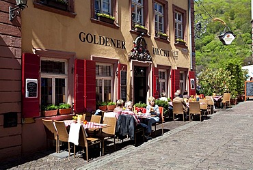 Steingasse street with the Goldener Hecht traditional restaurant, Heidelberg, Rhine-Neckar region, Baden Wuerttemberg, Germany, Europe