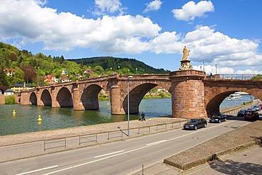 Old Bridge or Karl-Theodor Bridge crossing the Neckar River, Heidelberg, Rhine-Neckar Metropolitan Region, Baden-Wuerttemberg, Germany, Europe